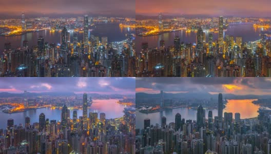 4k时间从香港维多利亚峰日出到日落的香港城市景观高清在线视频素材下载
