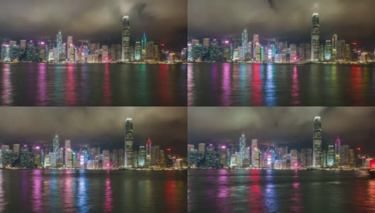 时间流逝，香港城市夜景。从维多利亚港眺望香港摩天大楼高清在线视频素材下载