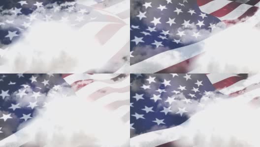美国国旗在多云的天空中飘扬高清在线视频素材下载
