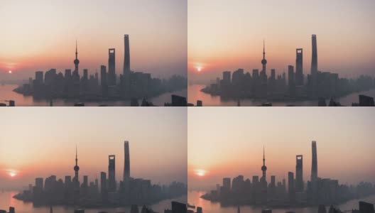 空中鸟瞰图上海天际线在日出/上海，中国高清在线视频素材下载