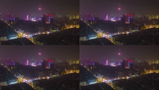 夜光成都市著名电视塔区交通十字路口航拍延时全景4k中国高清在线视频素材下载