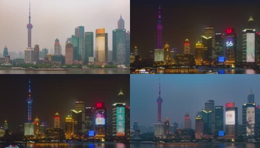 上海城市风景日落中国浦东日日夜夜时光流逝高清在线视频素材下载