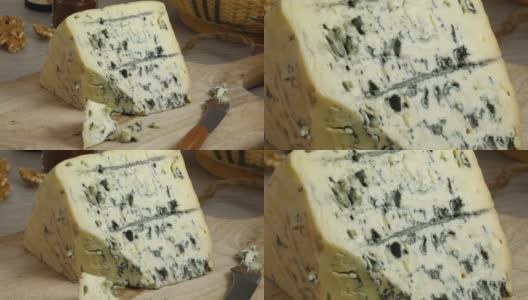一块传统的法国蓝奥弗涅奶酪高清在线视频素材下载