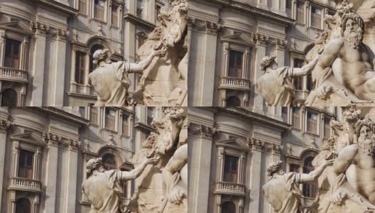 建筑细节宙斯雕像纳沃纳广场，罗马高清在线视频素材下载