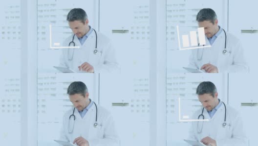 男性医生使用平板电脑的图形动画高清在线视频素材下载