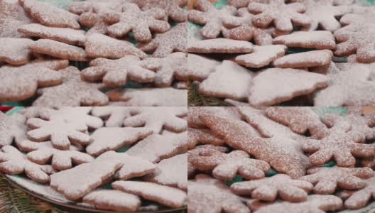 旋转表面上的圣诞姜饼饼干高清在线视频素材下载