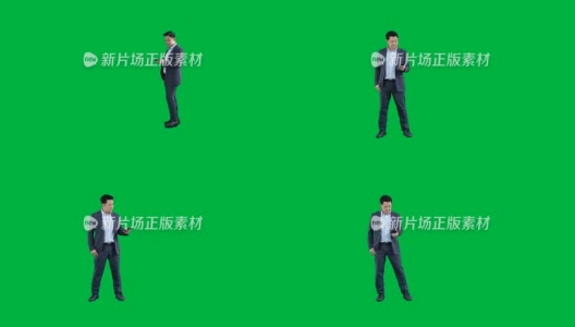 商人使用智能手机在绿色屏幕上，4K镜头与阿尔法通道。codeck- png +阿尔法。高清在线视频素材下载