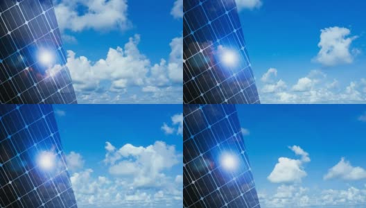 太阳能电池板与云的时间流逝高清在线视频素材下载