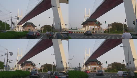 白天时间上海城市交通街道著名大桥全景4k中国高清在线视频素材下载