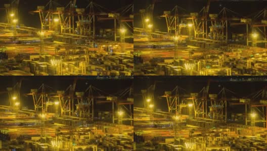 延时:日本东京台场港口装卸集装箱夜间鸟瞰图高清在线视频素材下载