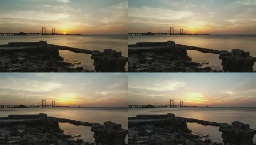 东海大桥上的夕阳，上海洋山深水港，时间间隔，4k高清在线视频素材下载