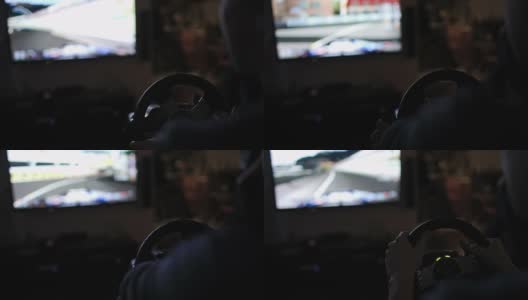 玩赛车游戏与方向盘模拟器高清在线视频素材下载