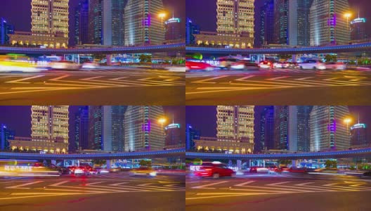 夜景照亮了上海著名的明珠东方塔交通圈全景，4k时间流逝中国高清在线视频素材下载