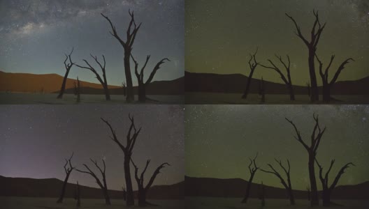 在namb - naukluft国家公园内的Sossusvlei, 4K时间的月亮落下和星星在天空中移动高清在线视频素材下载