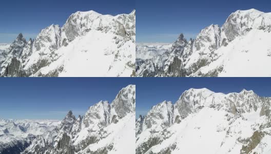 勃朗山雪景在阳光明媚的日子里建立。雪登山活动。冬季高山户外运动。移走了。慢动作60p 4k视频高清在线视频素材下载