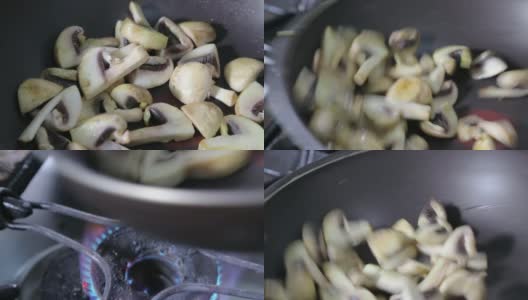 厨师搅拌白蘑菇高清在线视频素材下载
