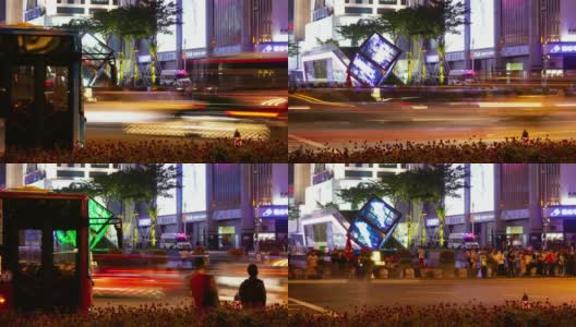 深圳城市夜晚灯火辉煌著名的交通十字路口拥挤的人行横道全景4k时间的中国高清在线视频素材下载