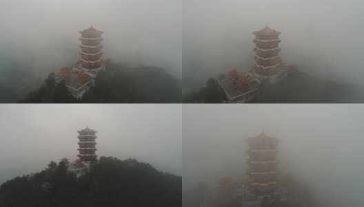 中国广西桂林市平乐县金陵塔雾高清在线视频素材下载