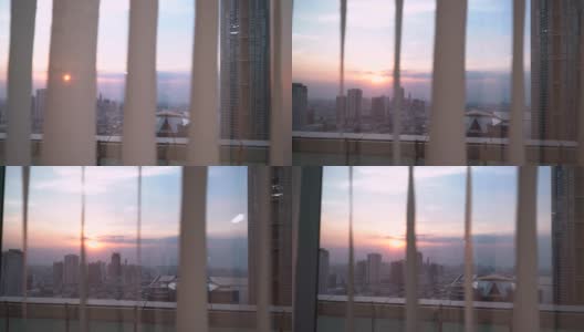 黄昏时分，垂直百叶窗后的曼谷景色高清在线视频素材下载