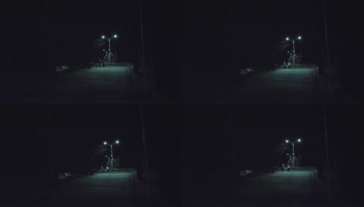 晚上在公园散步。晚上空旷的城市公园里的街道或小路。灯笼发出的光。人们行走。从回来。多雾，凉爽的冬夜高清在线视频素材下载