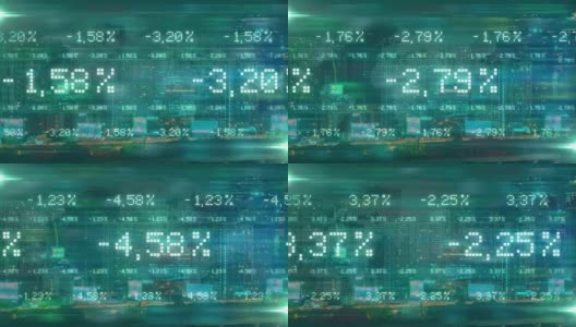 商业金融和AI数字技术理念，投资利润股票交易所市场价格与商务区中心城市延时背景高清在线视频素材下载