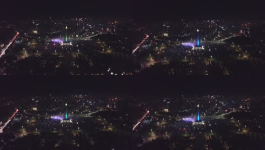 2018年新年前夜，印尼雅加达中央国家纪念碑的美丽鸟瞰图高清在线视频素材下载