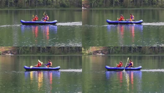 Girls paddling Kayak in lake高清在线视频素材下载