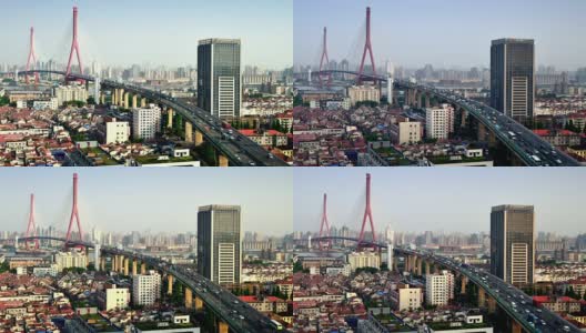 杨浦大桥高架交通从早到晚高清在线视频素材下载
