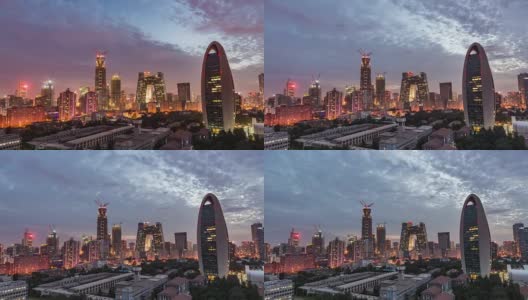 T/L WS HA ZO照亮北京的摩天大楼在黎明，夜晚到白天的过渡高清在线视频素材下载