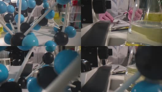 DNA分子和科学家在实验室用注射器和安瓿高清在线视频素材下载