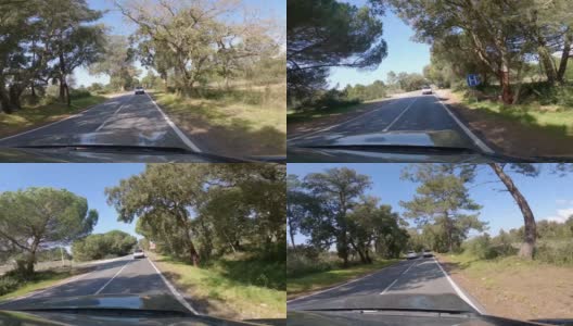 驾驶汽车乡间小路树木葡萄牙阿连特约高清在线视频素材下载