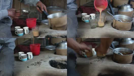 在印度的路边餐馆里，一名男子正在准备茶高清在线视频素材下载