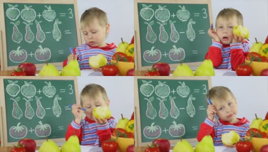 男孩和水果数学高清在线视频素材下载