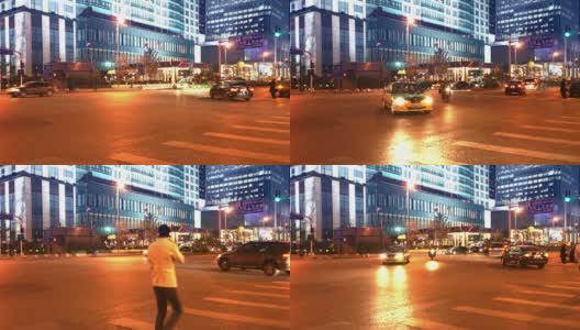 北京城市道路和现代建筑夜间的交通状况高清在线视频素材下载