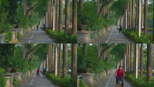 日落深圳城市步行人行道全景4k中国高清在线视频素材下载