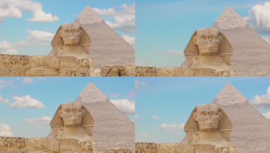 间隔拍摄。胡夫和斯芬克斯金字塔上的云朵。吉萨埃及。2高清在线视频素材下载