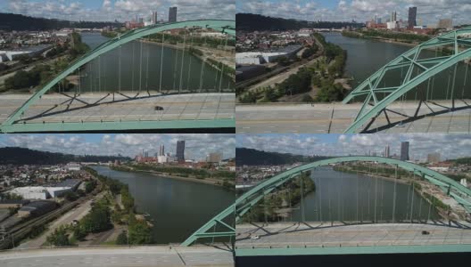从右到左空中拍摄伯明翰桥高清在线视频素材下载