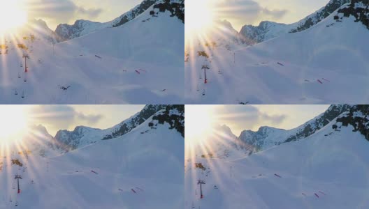 绳索道位于阿尔卑斯山脉，冬季滑雪旅游胜地，旅游全景高清在线视频素材下载