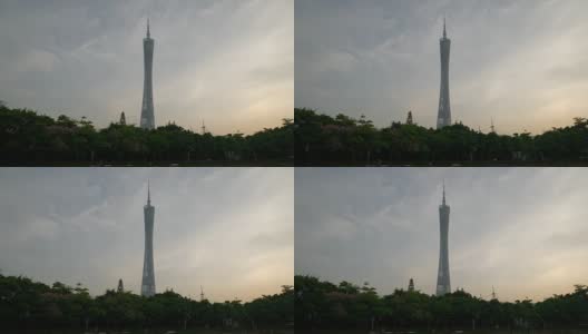 日落时分广州市著名的广州塔顶前慢镜头全景4k中国高清在线视频素材下载