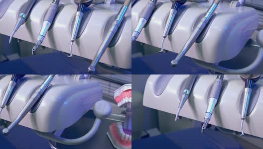 医疗牙医工具和模型颌极端近距离滑块高清在线视频素材下载
