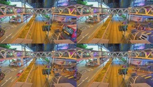 在香港铜锣湾，以历史电车为背景的4K时间推移的行人高清在线视频素材下载