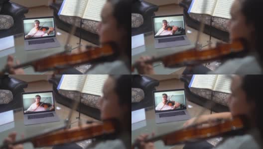 高级小提琴老师在线教一个女孩如何拉小提琴高清在线视频素材下载