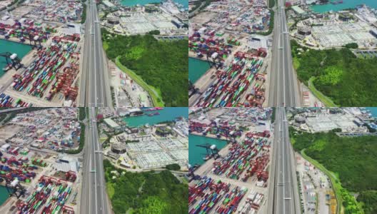 昂船洲大桥及青沙公路的无人机影像高清在线视频素材下载