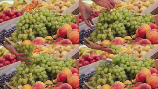 户外水果摊新鲜，成熟的水果高清在线视频素材下载