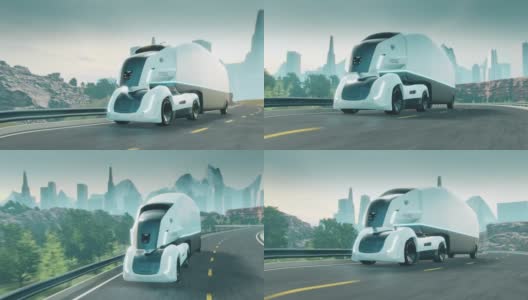 未来自动驾驶电动卡车高清在线视频素材下载