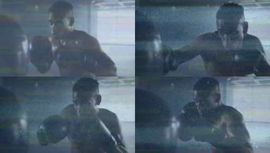 干扰非裔美国男拳击手在体育馆拳击的动画高清在线视频素材下载