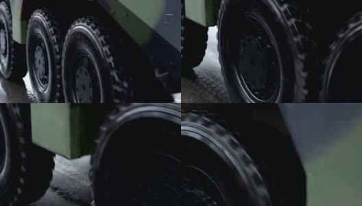 军用卡车的轮子高清在线视频素材下载