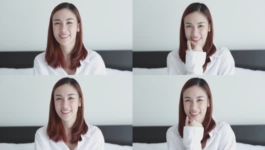 美丽的亚洲女人的画像穿白衬衫微笑和挥手告别高清在线视频素材下载