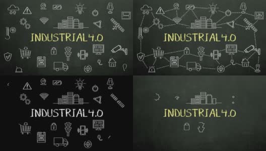 粉笔画的“工业4.0”和各种工业革命4.0图标动画。高清在线视频素材下载