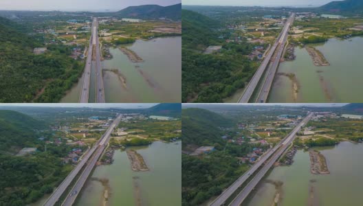 4K Hyper Lapse:鸟瞰图拍摄的交通在泰国公路桥高清在线视频素材下载